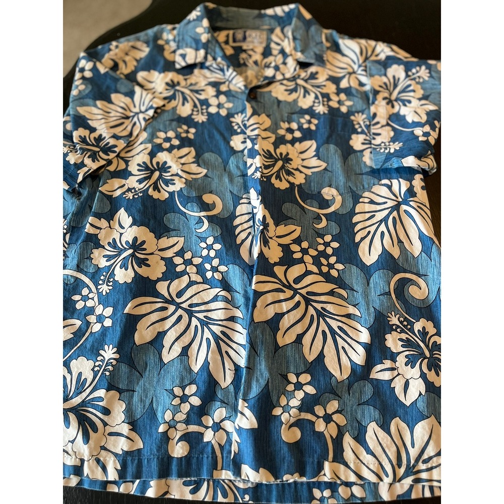 RJC LTD Styled by Aloha Hawaiian Shirt Mens Floral Button Up Blue Medium